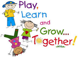 Image of cartoon with words: Play learn and grow together