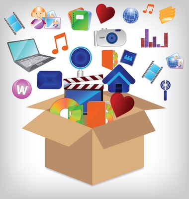 image of cardboard box and icons